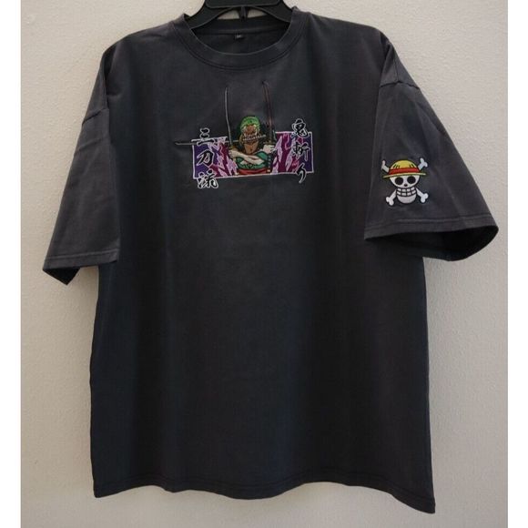 One Piece Men's Sz Medium Gray Roronoa Zoro Crew Neck Cotton T-Shirt - Picture 1 of 6